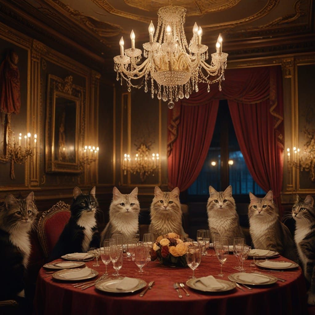 Whimsical Feline Aristocrats in Cinematic Splendor