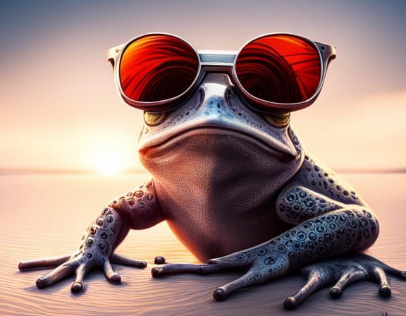 Frog with Sunglasses on Sunny Beach in Pop Art