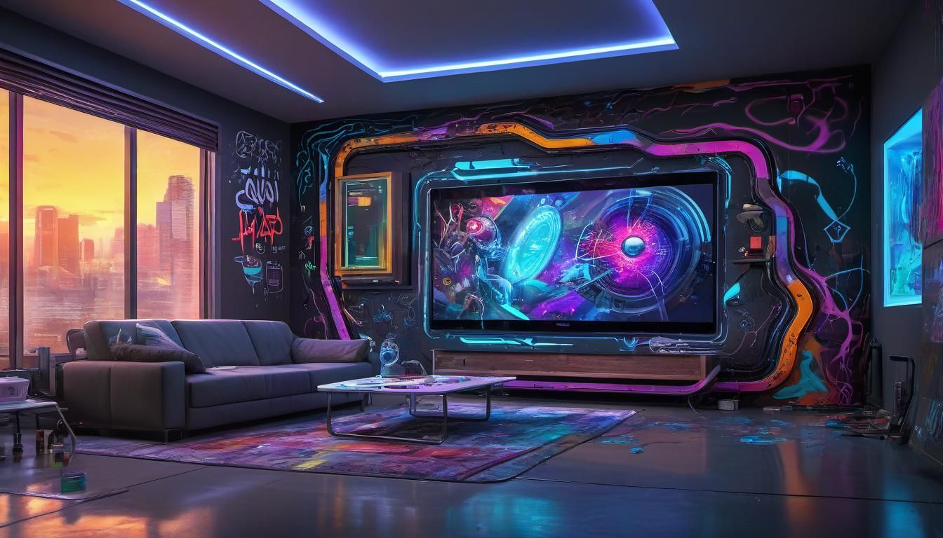 sci fi concept, year 2150, interior setting inside smart home of the future, intelligent systems and advanced interior d...