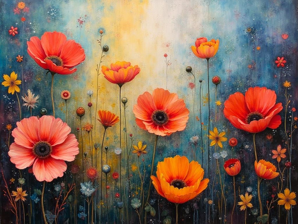 Vivid Floral Oil Painting with Ethereal Light
