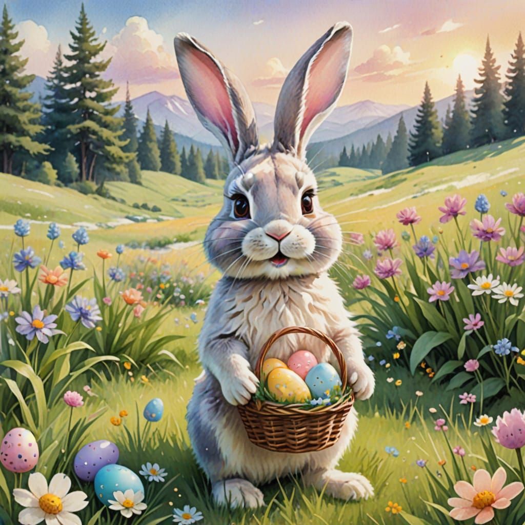 Whimsical Easter Bunny in a Lush Spring Meadow