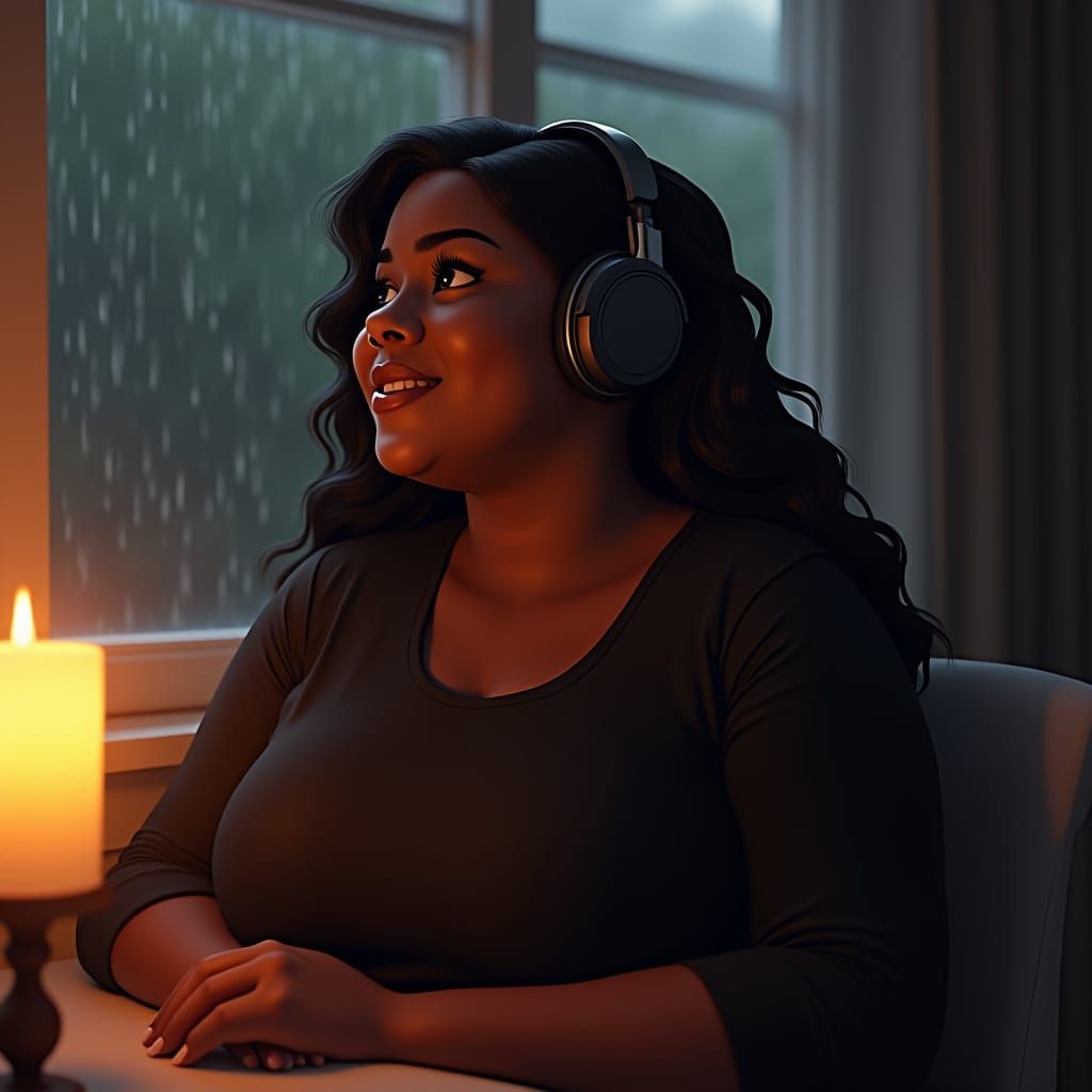 Relaxing African American Woman in 3D Anime Style