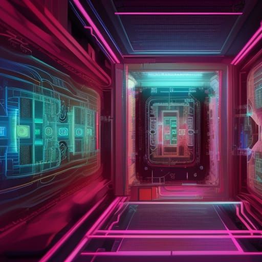 Intricate Quantum Computer in High-Tech Room, 3D Render