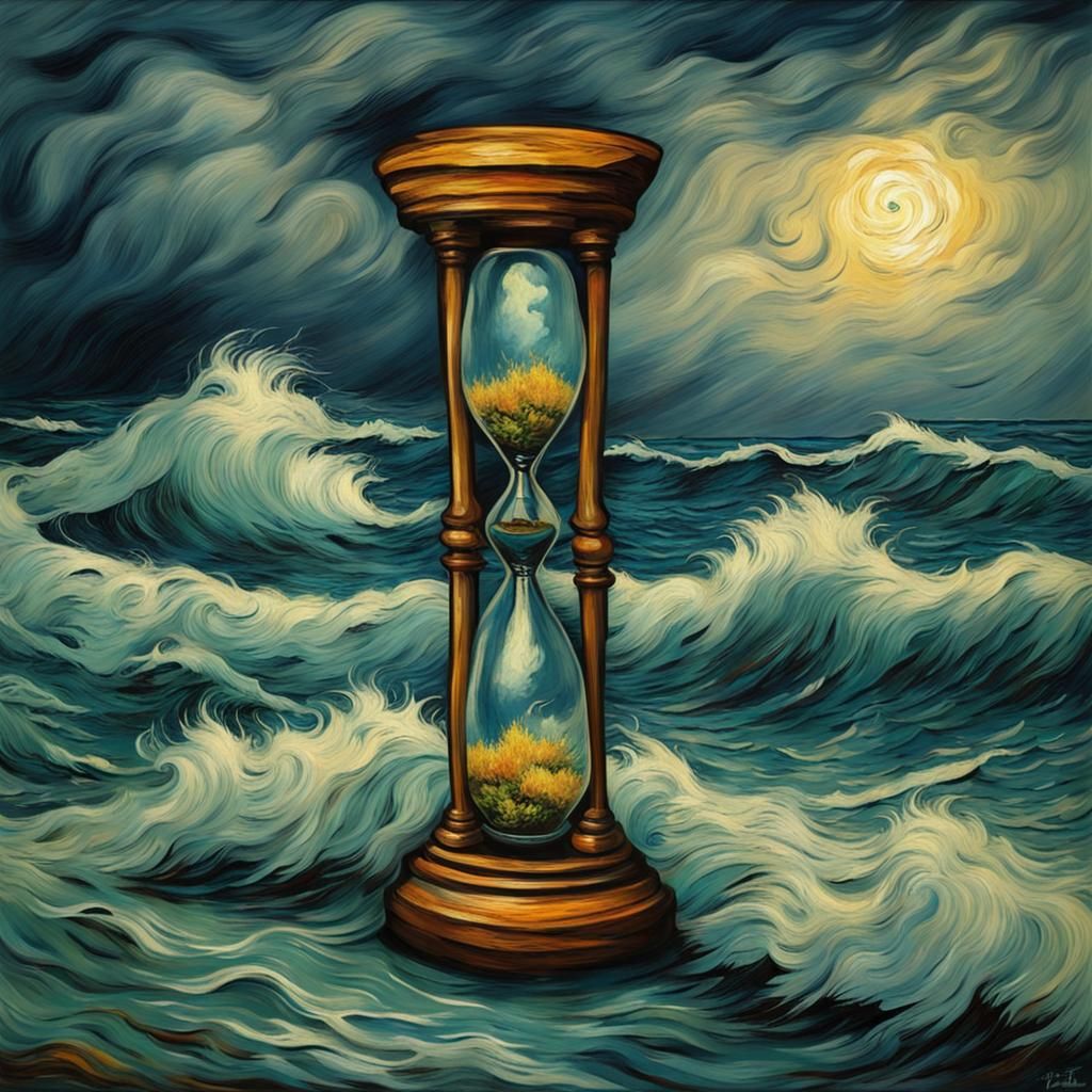 Hourglass Stormy Seascape in Post-Impressionist Style