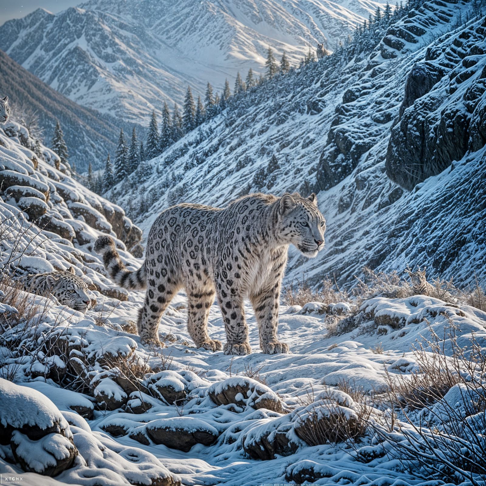 Epic Snow Leopard in Cinematic Film Still