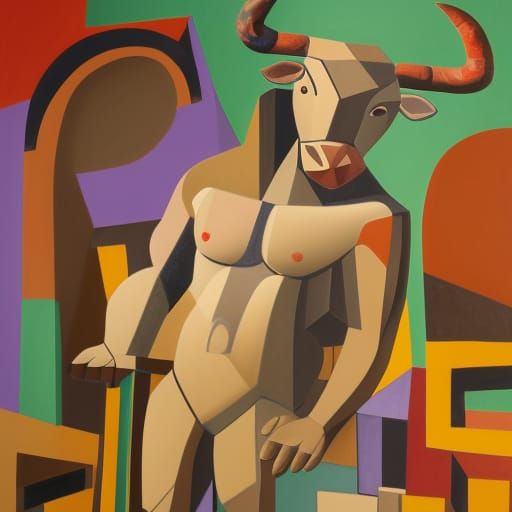 Minotaur in Labyrinth as Impasto Painting