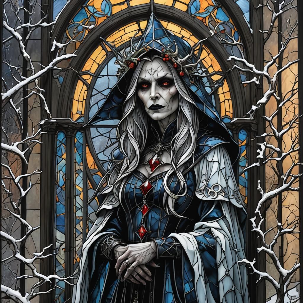 Winter Witch in Gothic Stained Glass