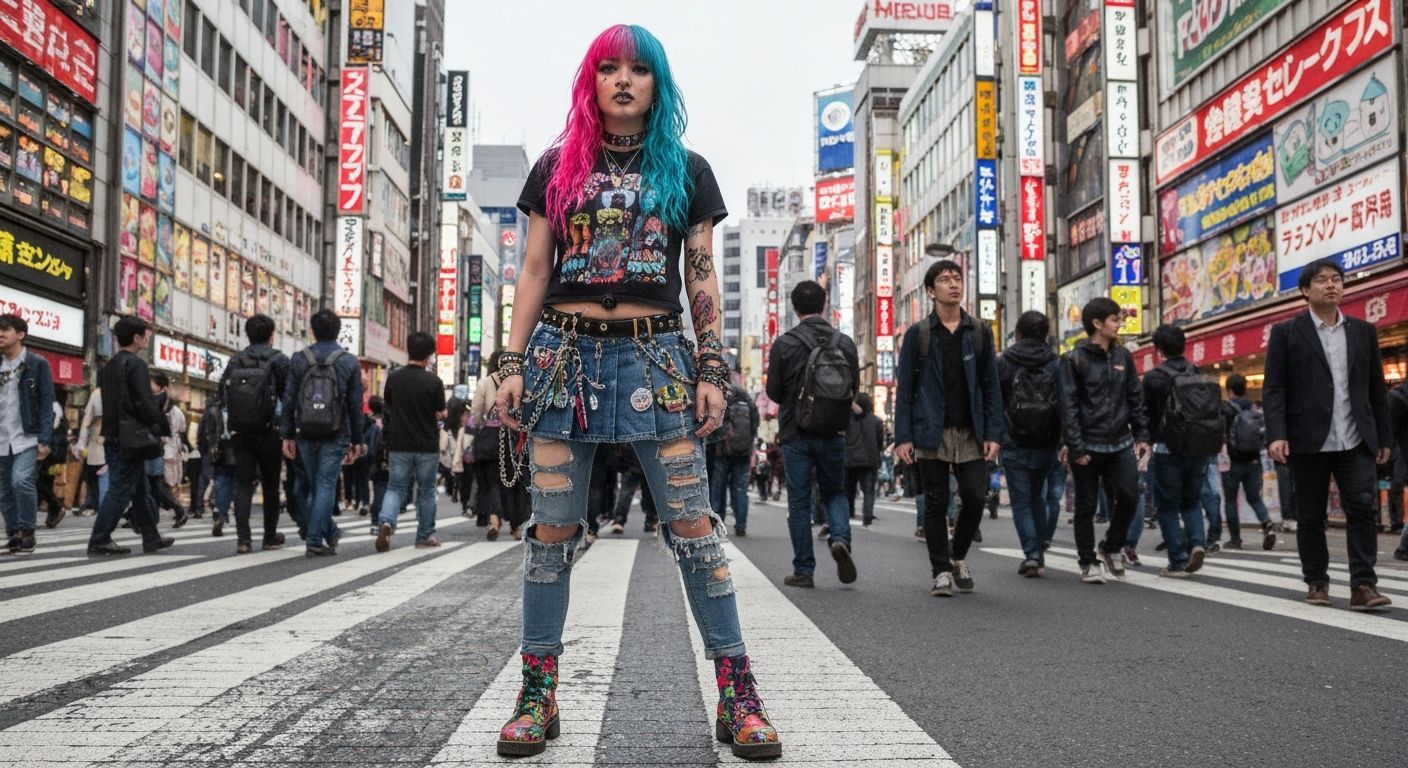 Punk Gyaru Girl in Shibuya with Graffiti Art