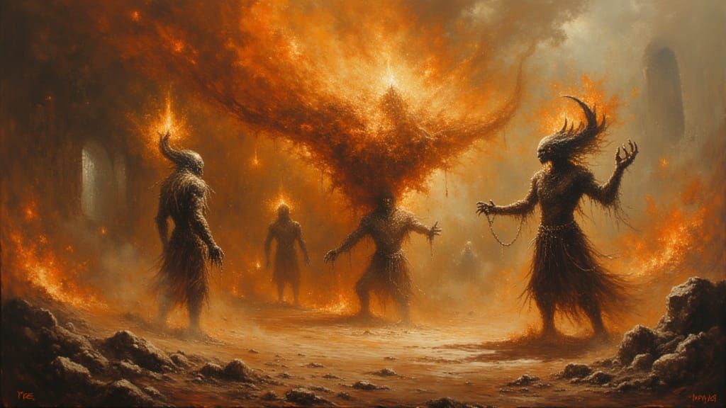 Alien Shamans Conjure Sandstorm in Detailed Matte Painting