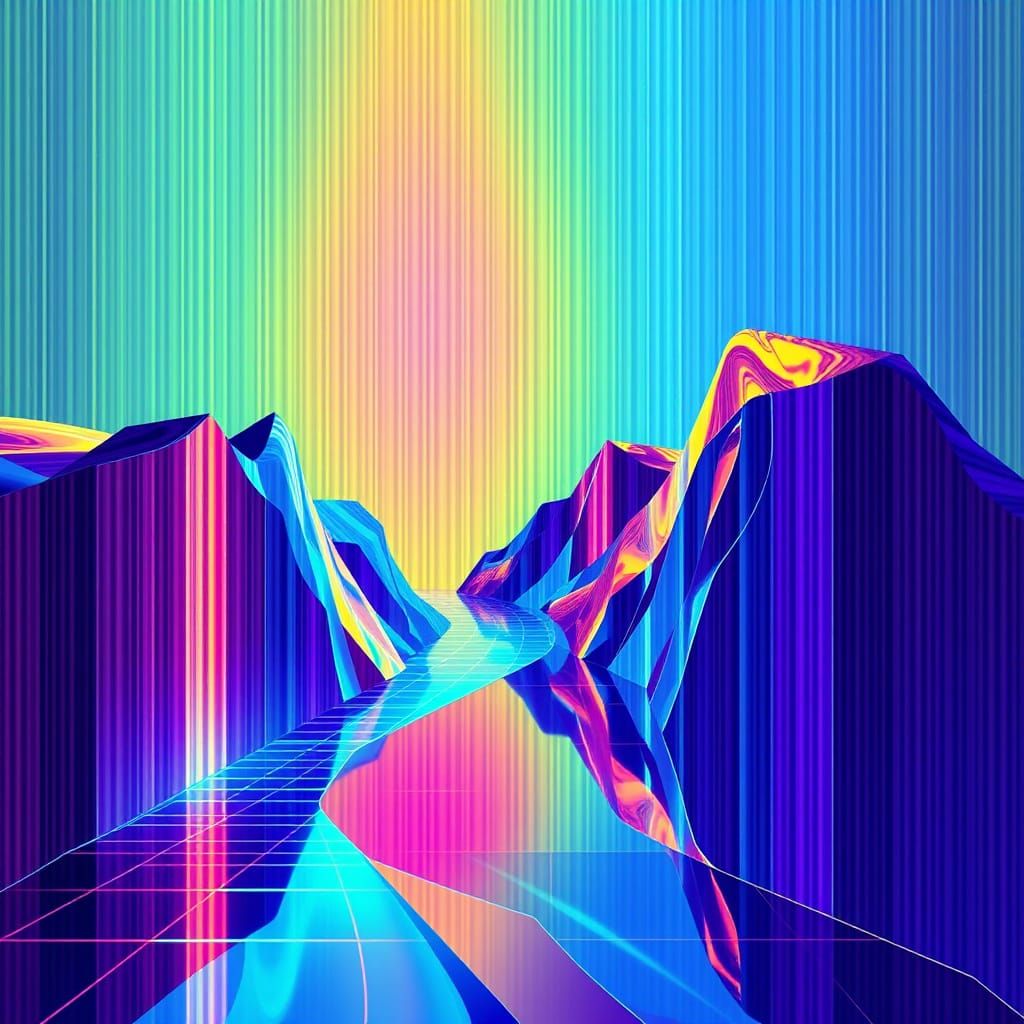 Surreal Neon Geometric Rivers in Quantum Infinity
