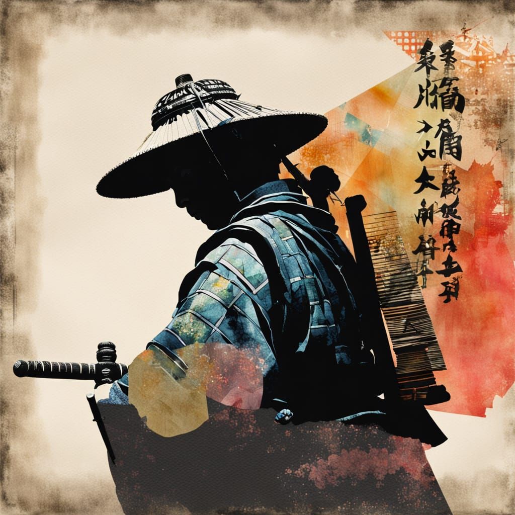 Fragmented Samurai Collage with Shadow Play
