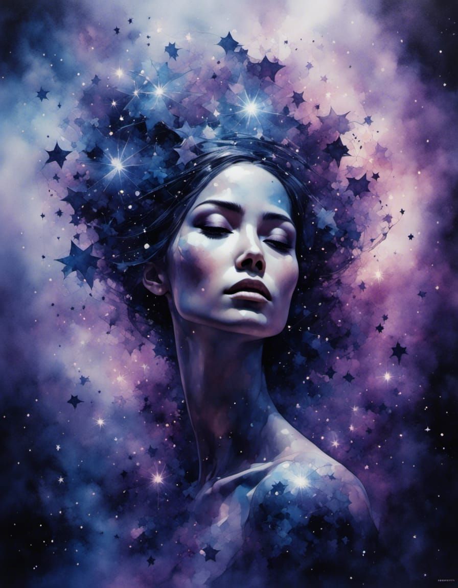 Celestial Woman: Astral Portrait in Cosmic Colors