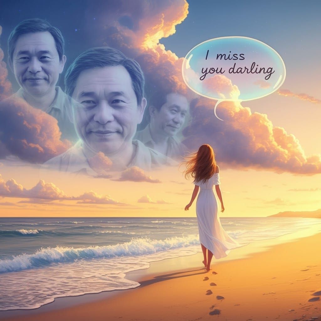 Ethereal Beach Sunset with Mysterious Clouds and Tender Memo...