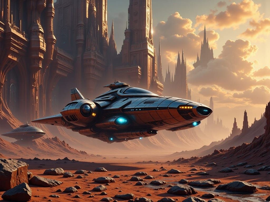 Scout Starship Approaches Barren Alien Planet