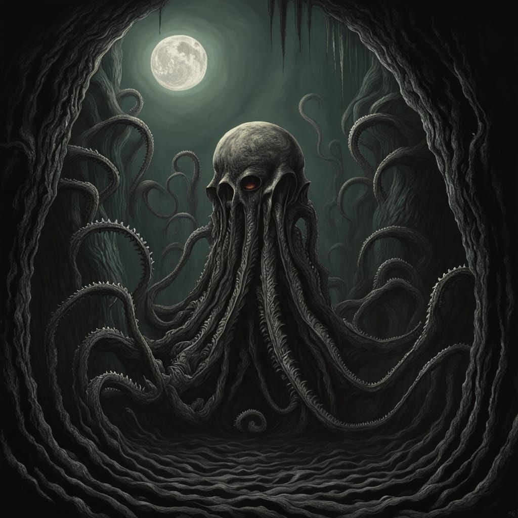 Ethereal Horror Scene in Dark Cyberpunk Style