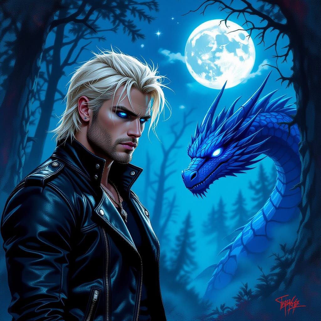 Sapphire-Eyed Vampire and Dragon in Graffiti Art Style