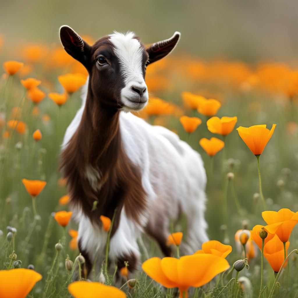 Baby Boer Goat in Poppy Meadow