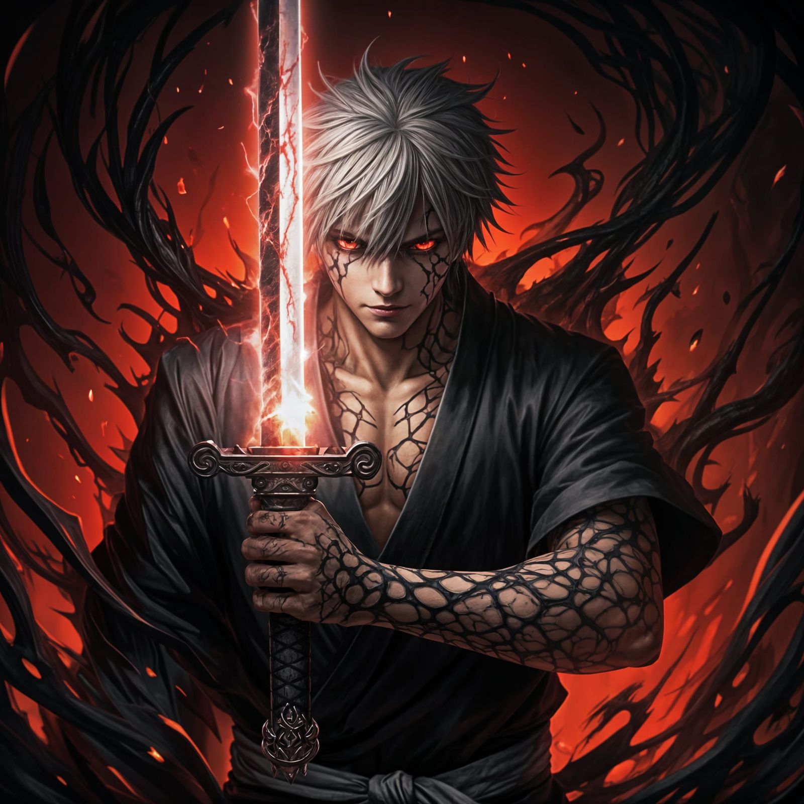 Cursed Sword Consuming a Warrior: Anime Style