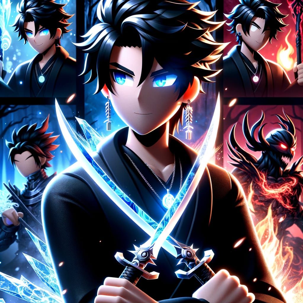 Epic Shadow Warrior in Neon-Lit Anime Style