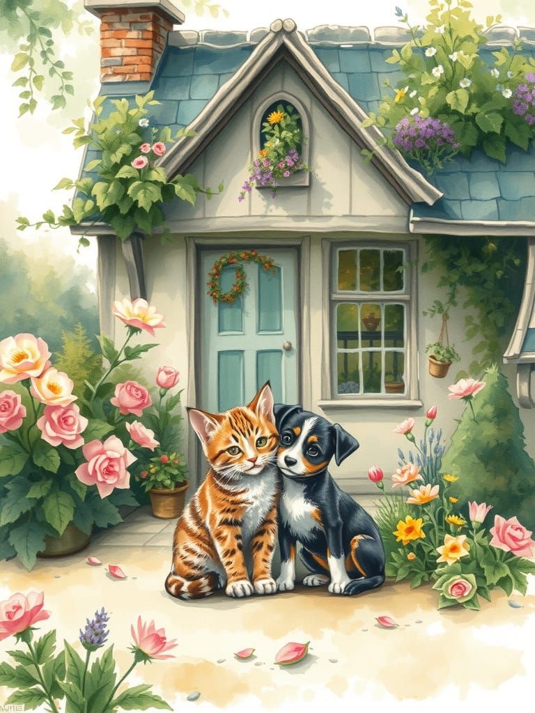 Whimsical Feline Friends in a Charming French Garden