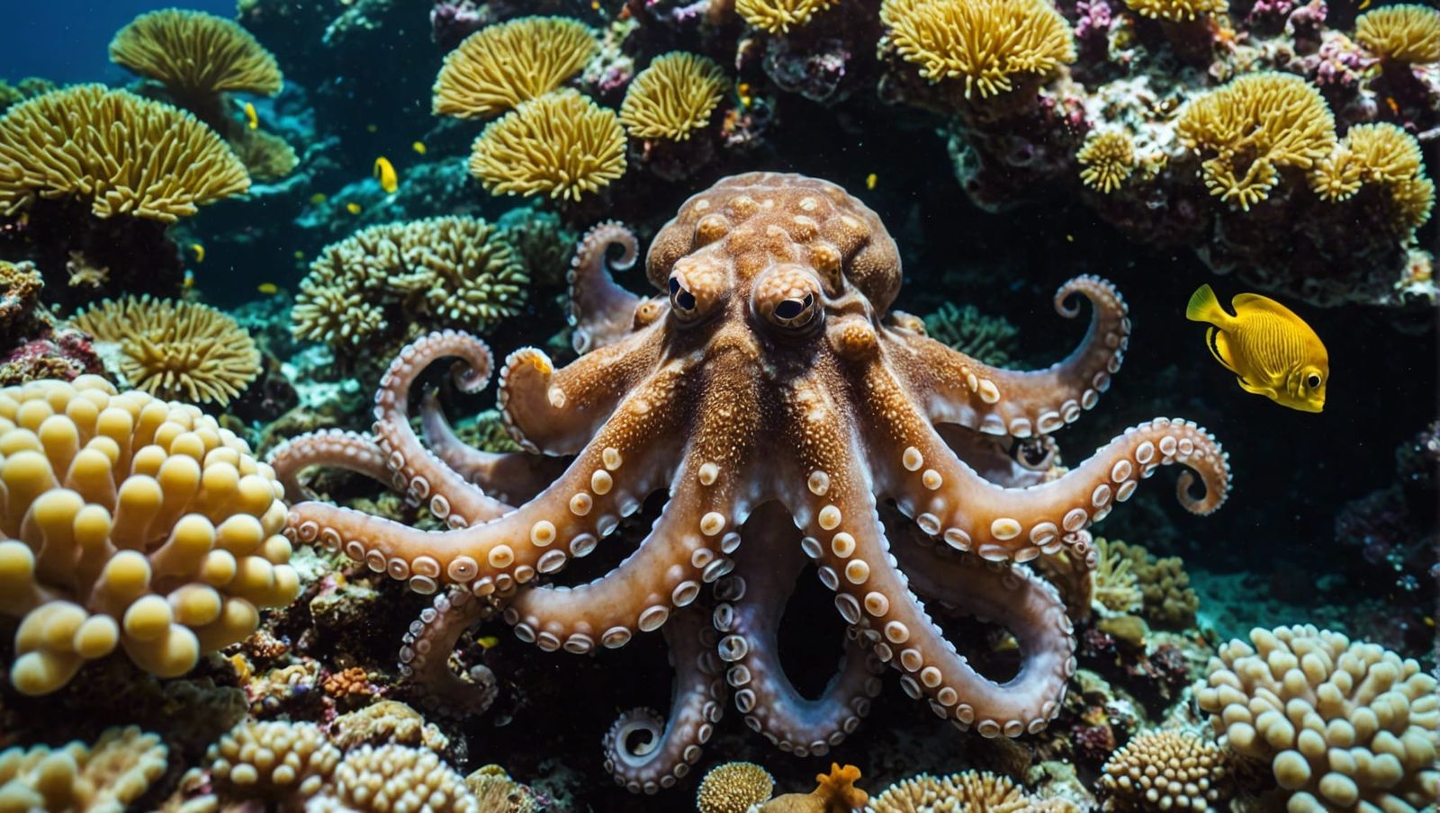 octopus hiding in a coral reef
