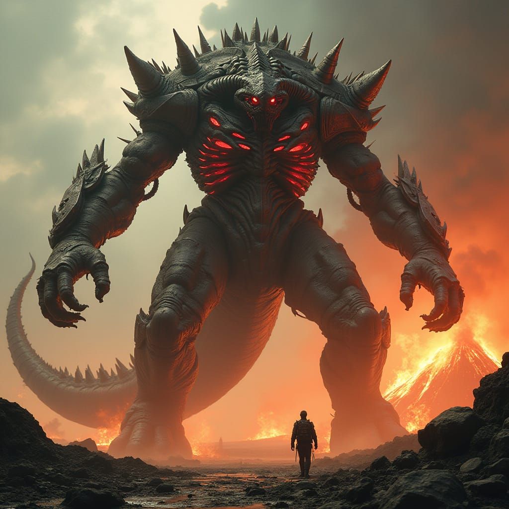 Colossal Kaiju Dominates Apocalyptic Landscape