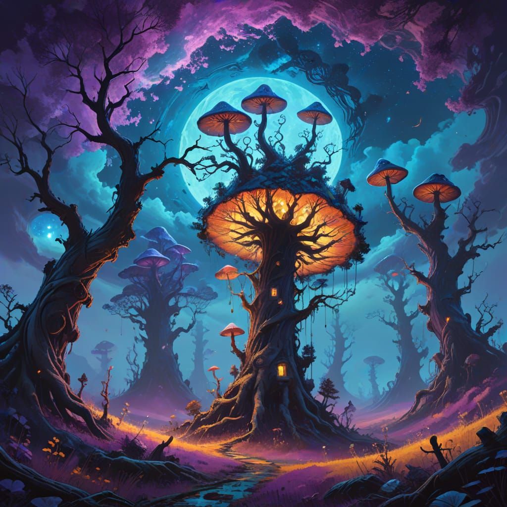 Surrealist Dreamscapes with Whimsical Creatures in a Swirlin...