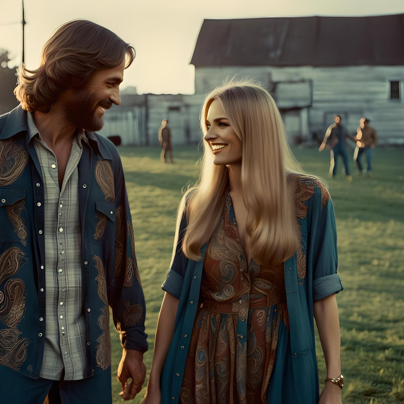 1970s Couple in Cinematic Film Still