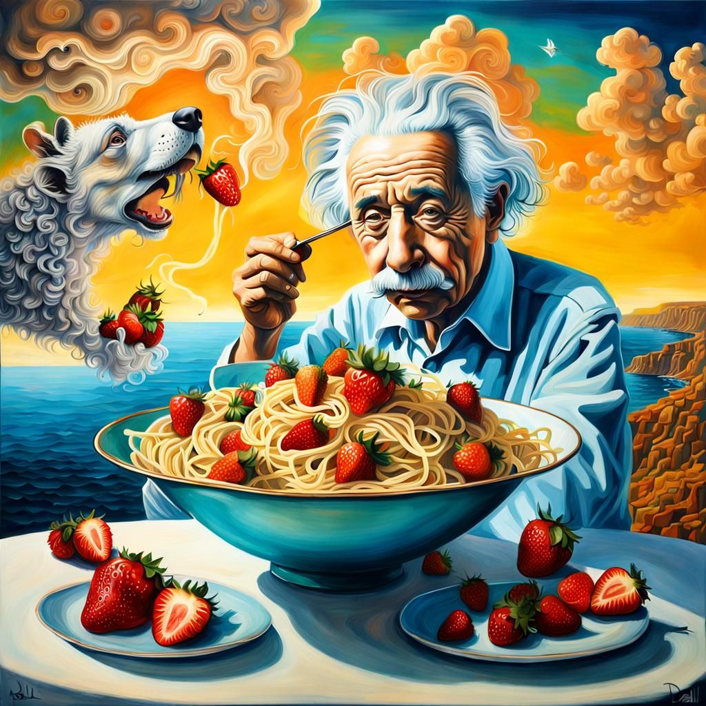 Einstein and Lizard's Surreal Feast at Moonrise