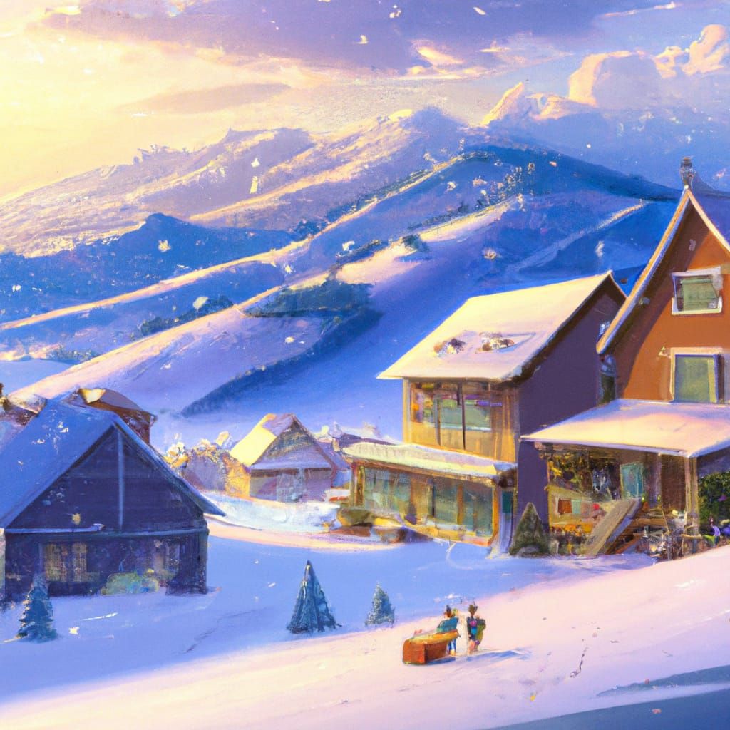 Switzerland Ski Resort in Studio Ghibli Style
