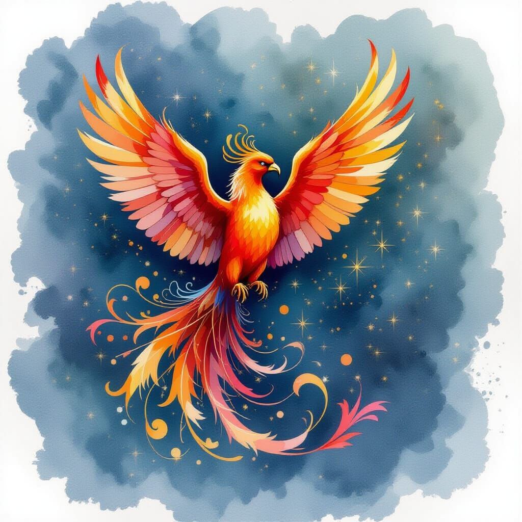 Phoenix in Somber Watercolor Style