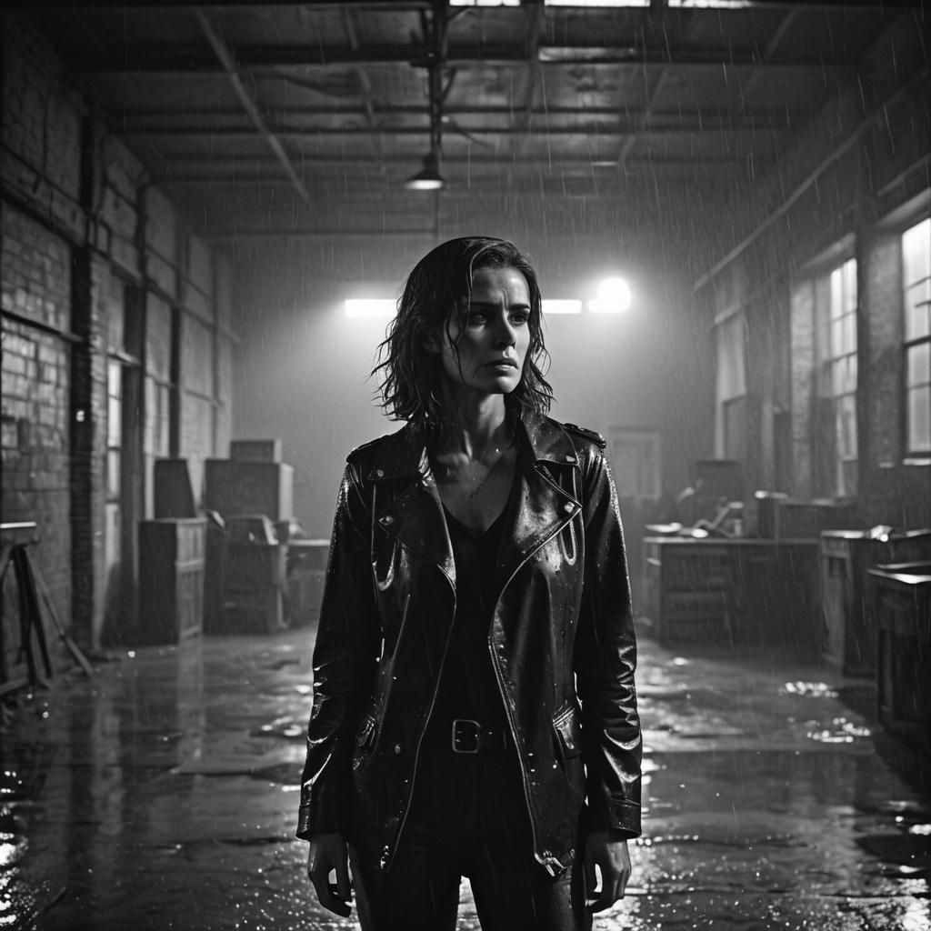 Film Noir Woman in Abandoned Warehouse
