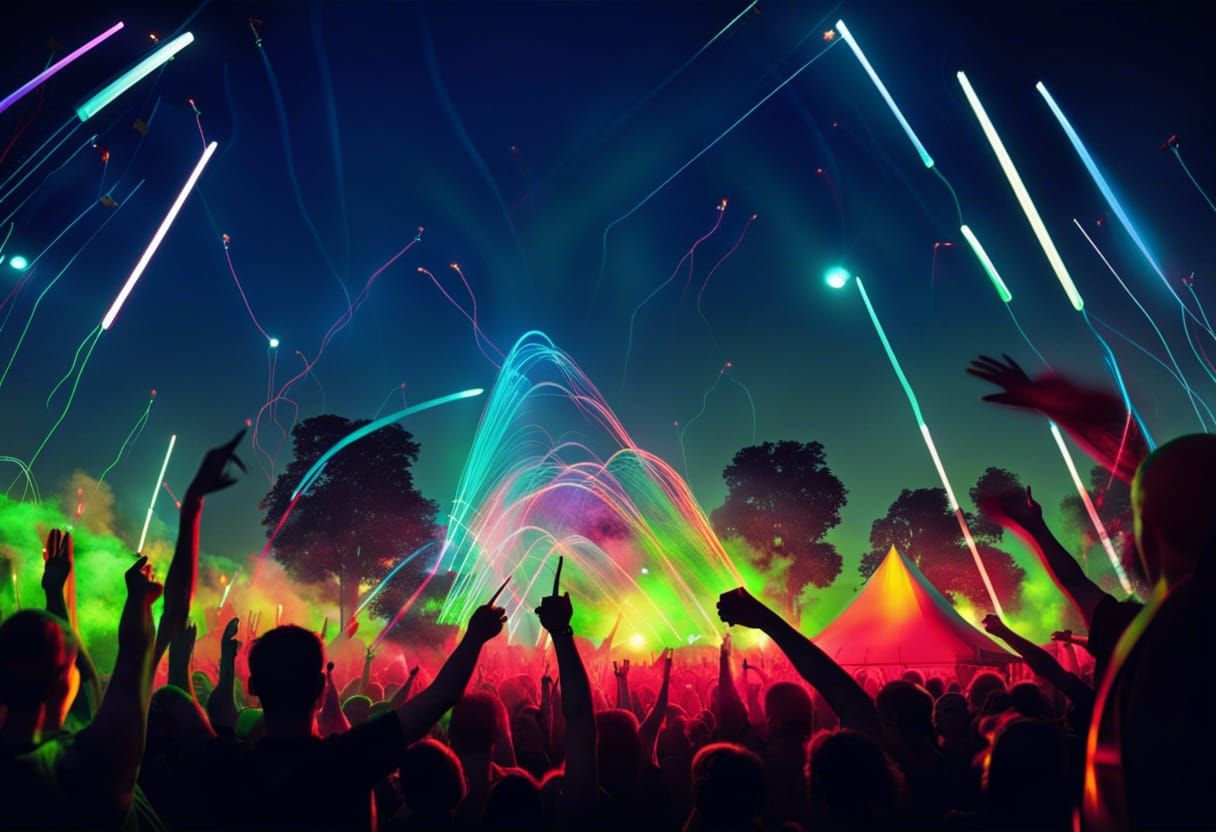 Outdoor Rave Party with Colorful Lights