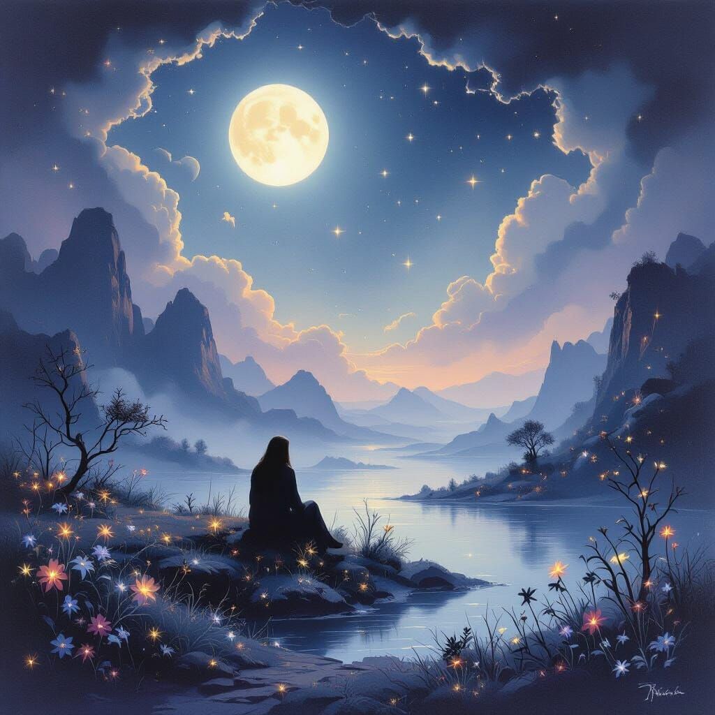 Surreal Dreamscape Under Ethereal Moonlight