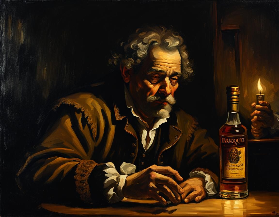 Baroque Portrait of Man Drinking Whiskey
