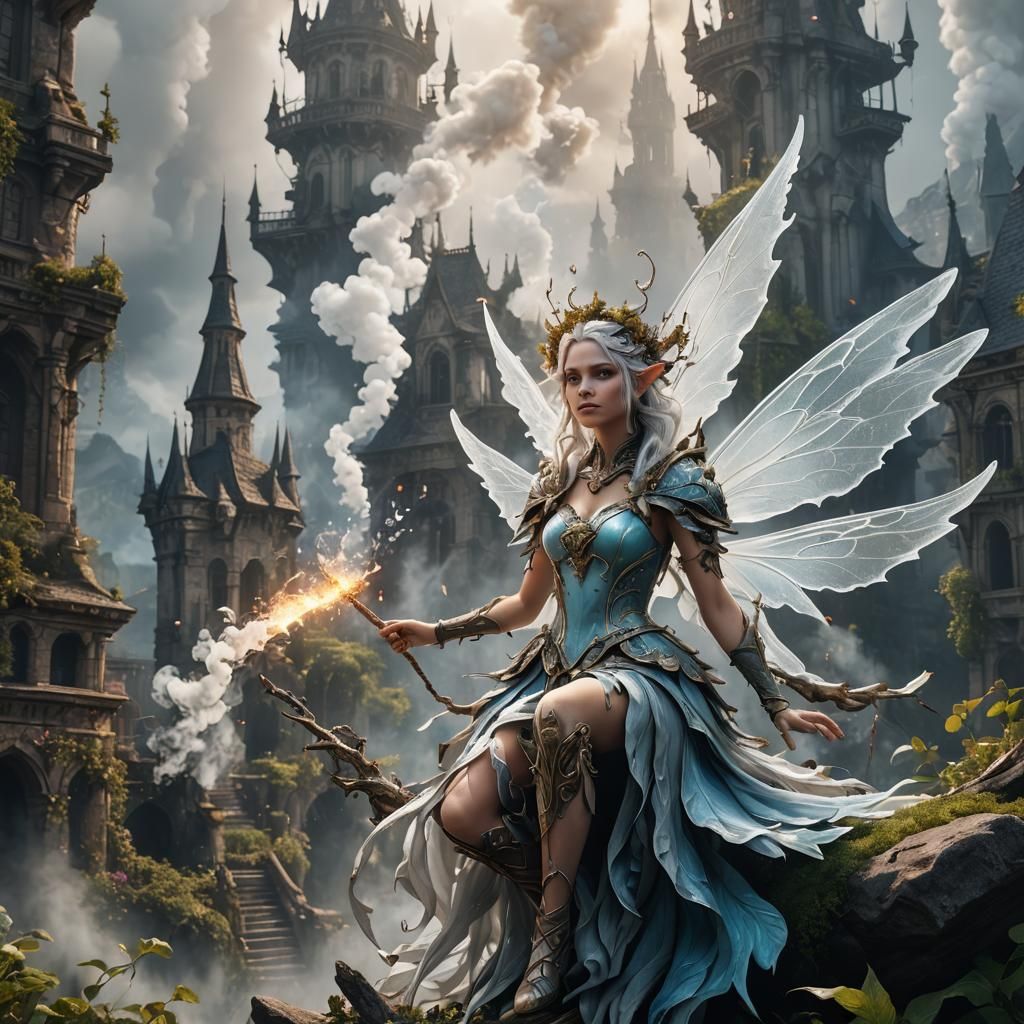 Ethereal White Smoke Fairy: Detailed Matte Painting