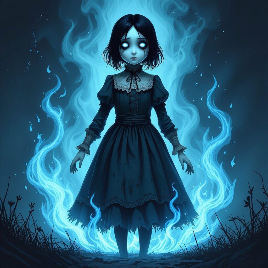 Little Nightmares Character in Blue Flames