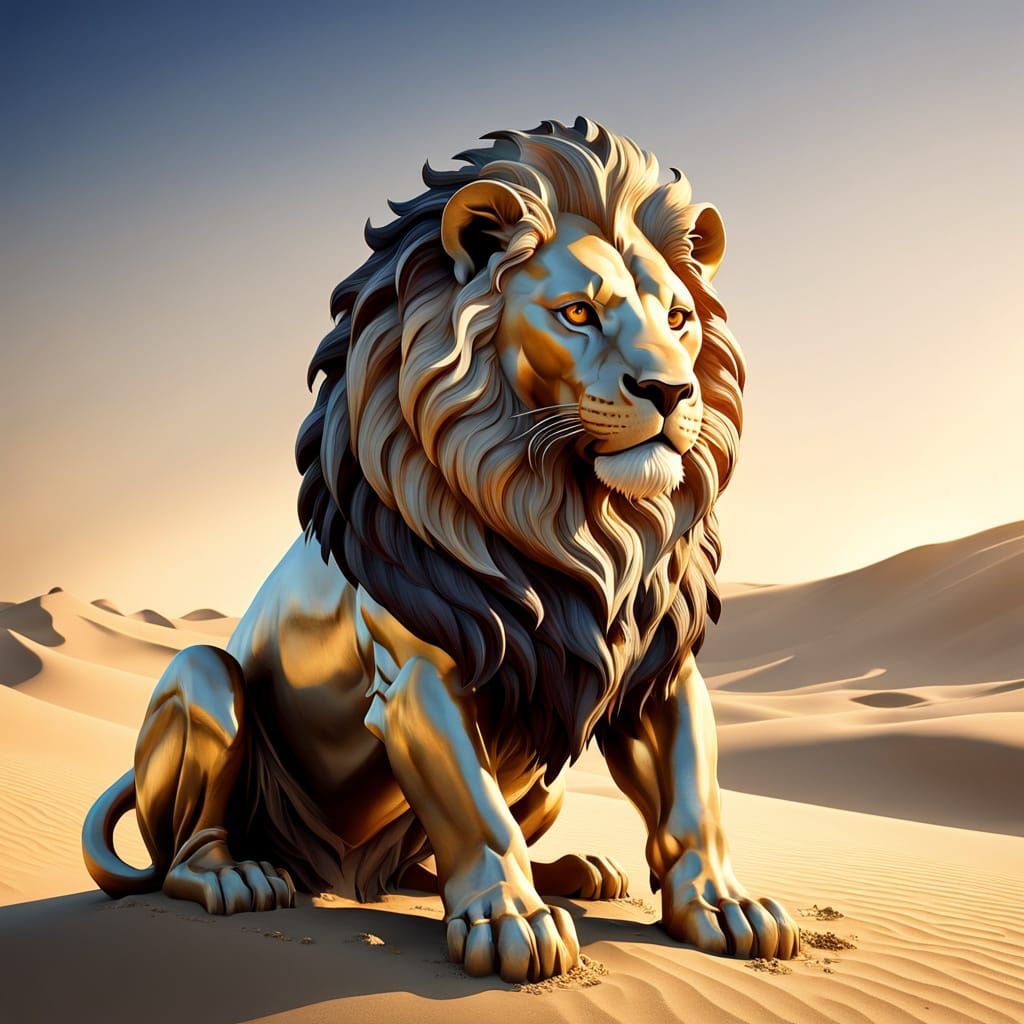 Surreal Golden Lion Sculpture in Soft Light