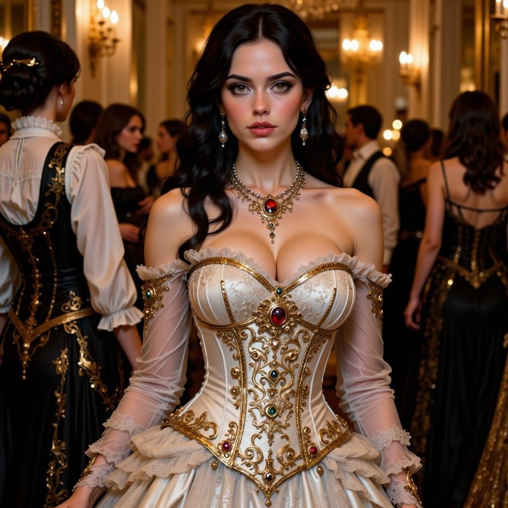 Victorian Woman at Luxurious Ballroom Party