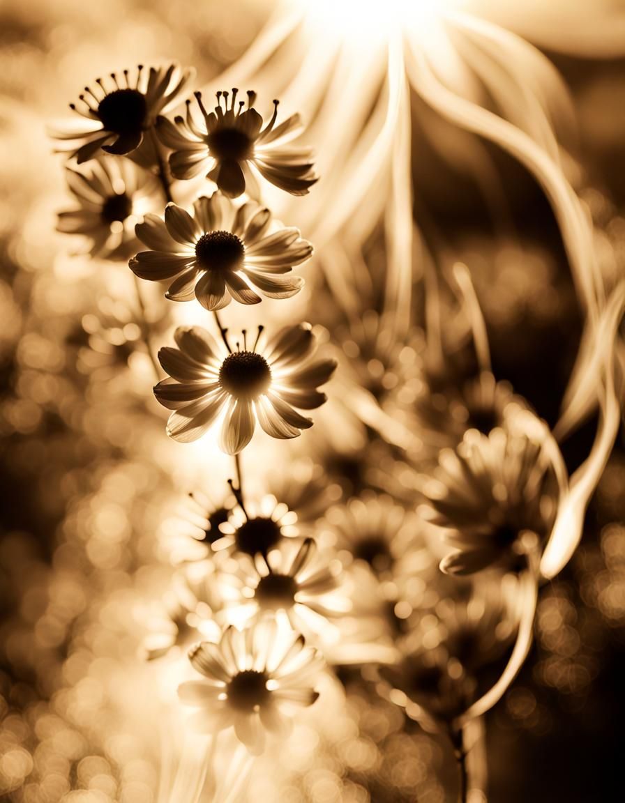 Sepia Smokeflowers in Golden Hour: Abstract Botanical Photo