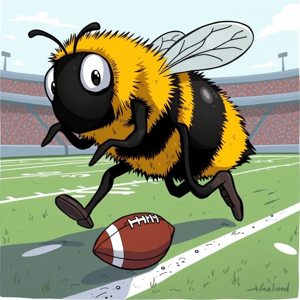 Cartoon Bumblebee Runs on Football Field