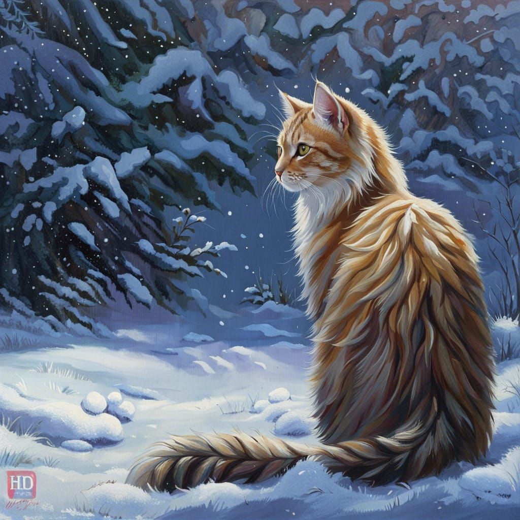 Cat in Snow Fine Art Painting