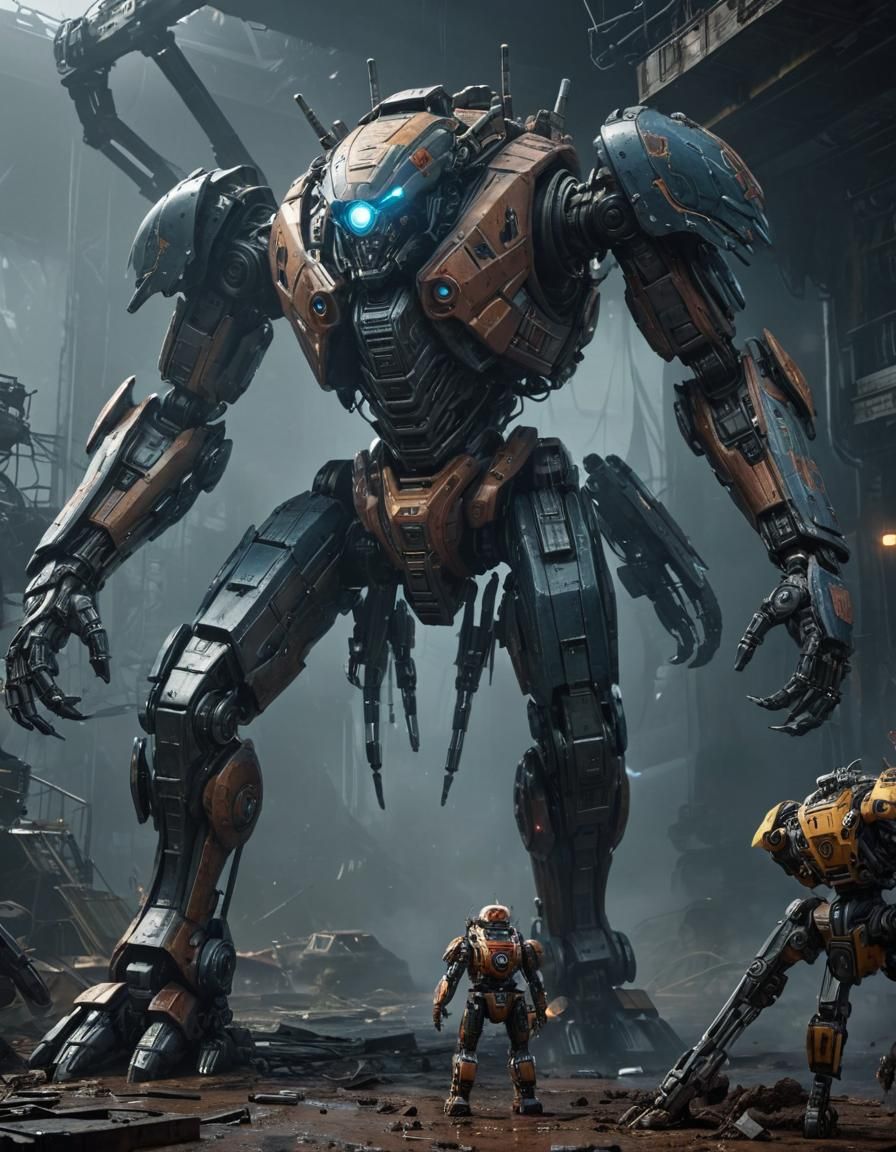 Teddy Bear Mecha vs Spider Robot in Sci-Fi Battle