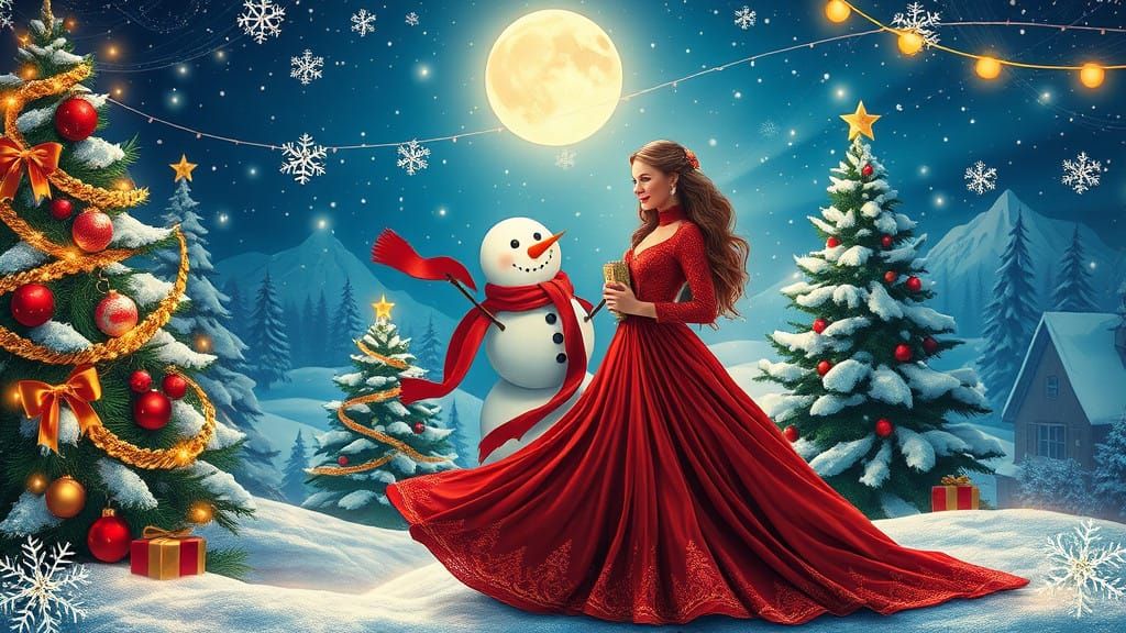 Vibrant New Year's Celebration in Whimsical Winter Wonderlan...