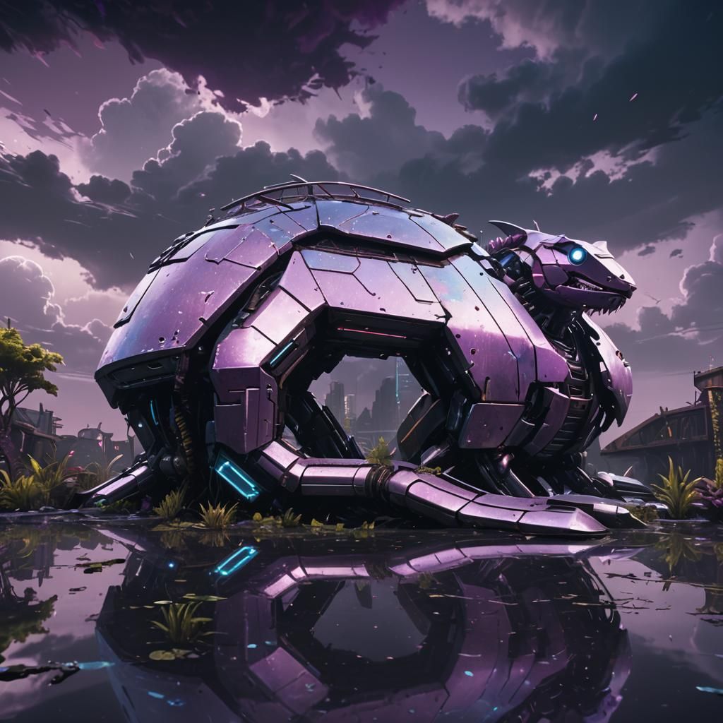 Sci-Fi Mega Shark Eats Robot Fish in Cyberpunk Style