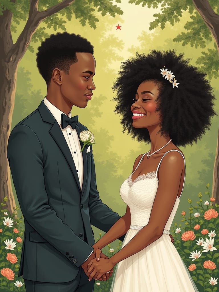 Romantic African American Wedding Scene in a Park