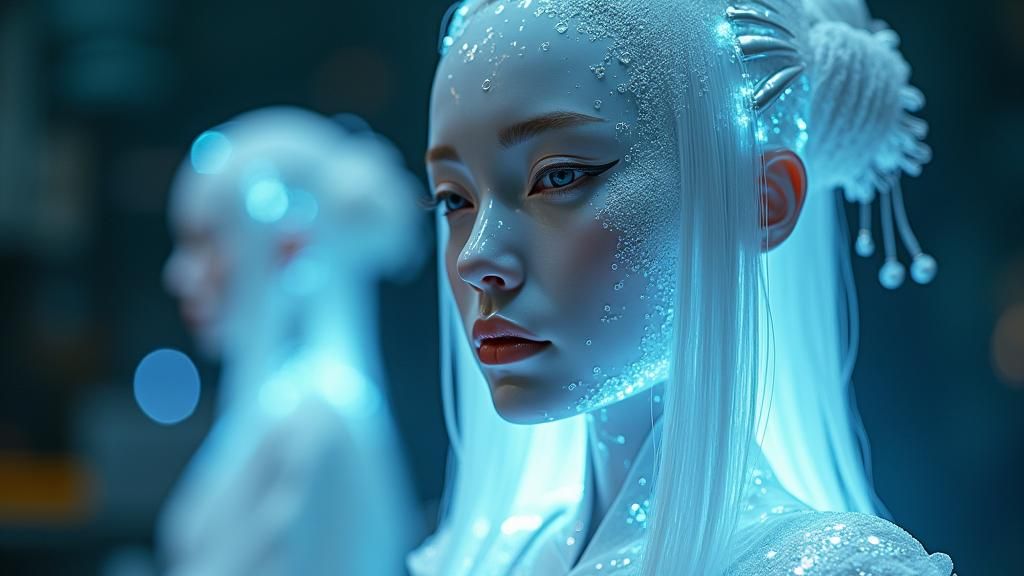 Android Geisha Repair: Detailed Digital Illustration