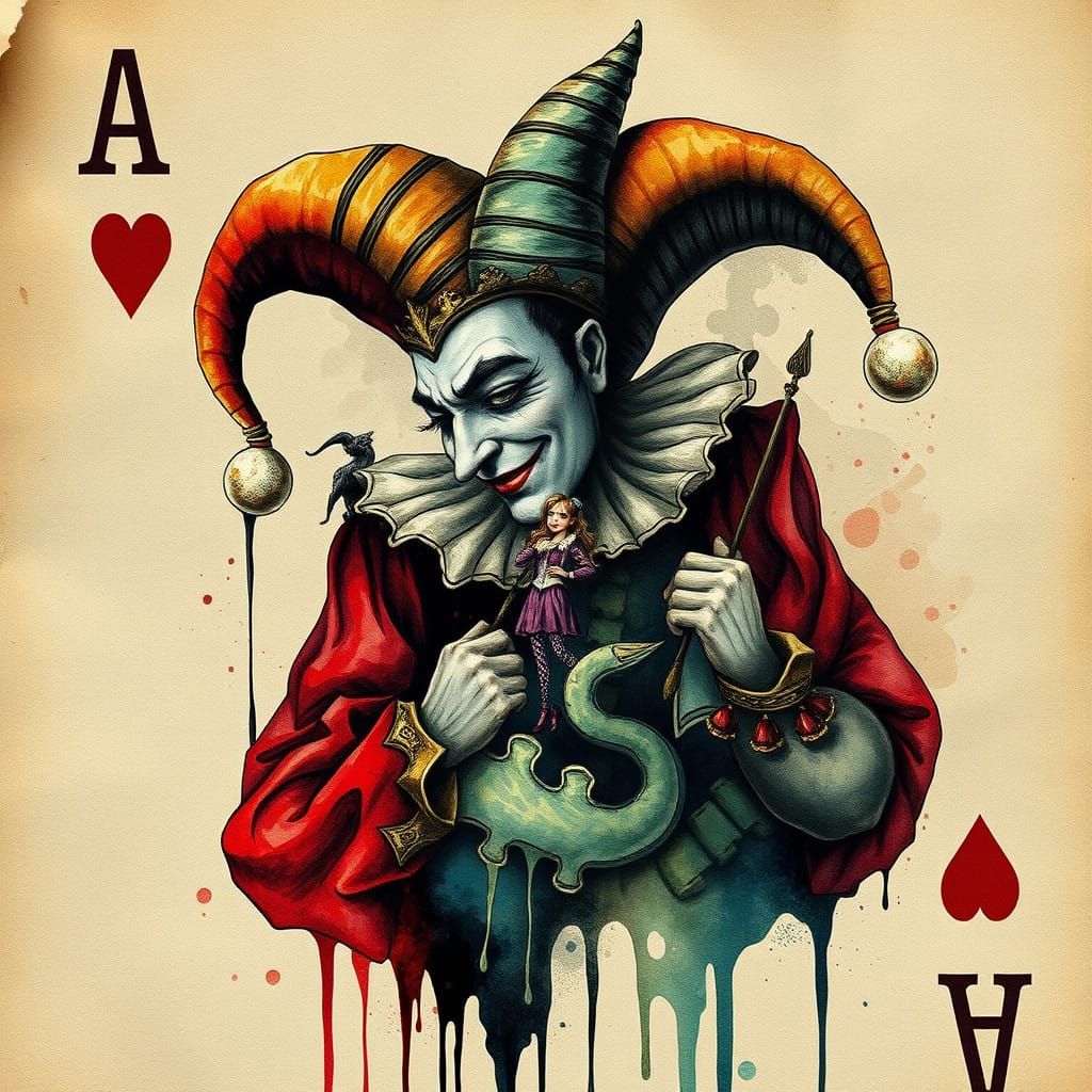 Whimsical Wonderland Jester in Modern Ink Painting