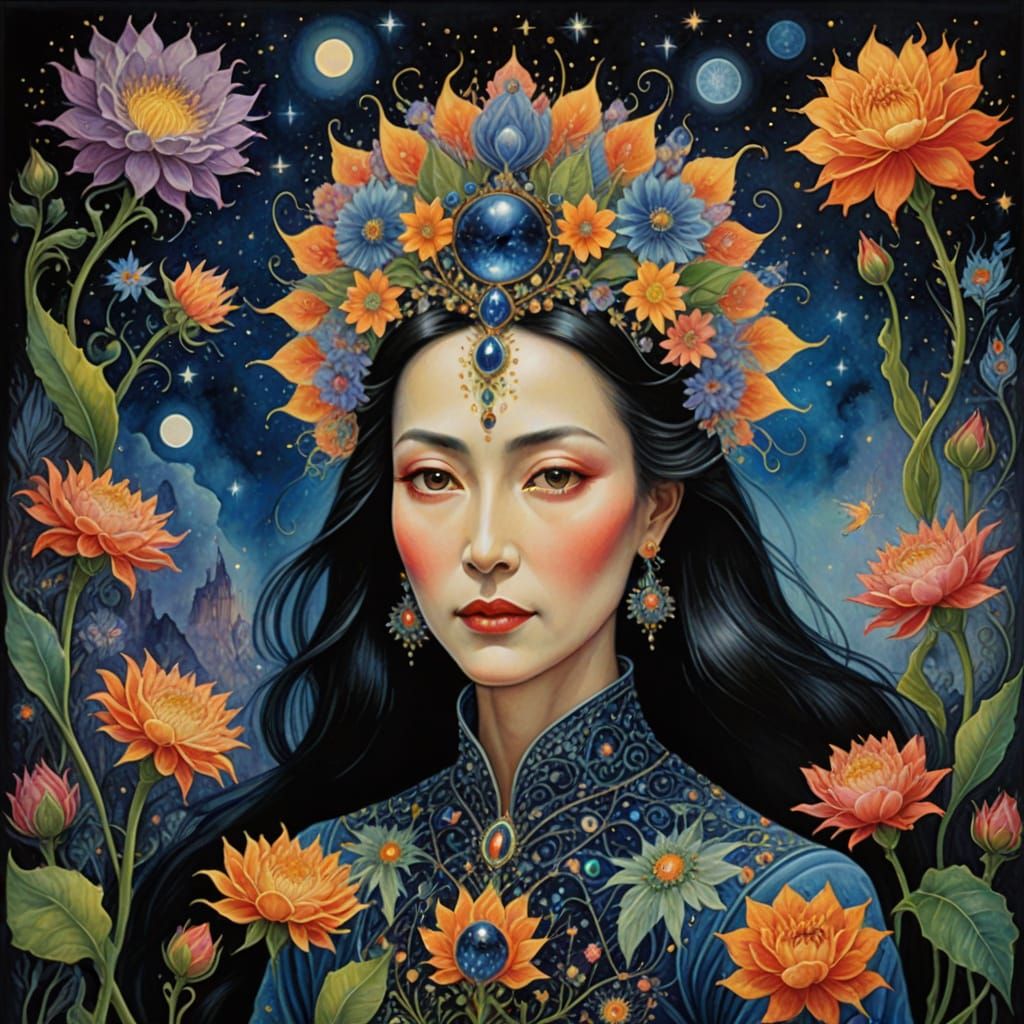 Surreal Floral Alien Dances in Cosmic Garden