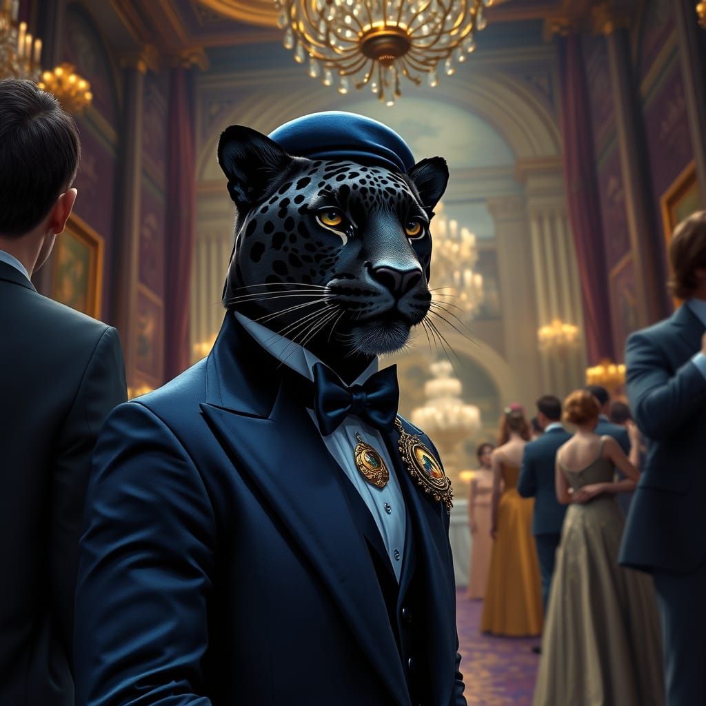 Black Jaguar in Suit at Masquerade Ball
